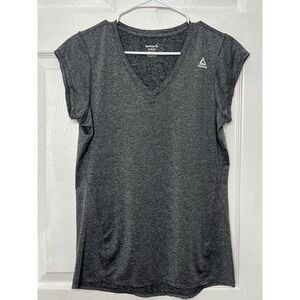 Reebok Womens Athletic Top Size M Gray V-Neck Short Sleeve Workout Shirt‎ Gym